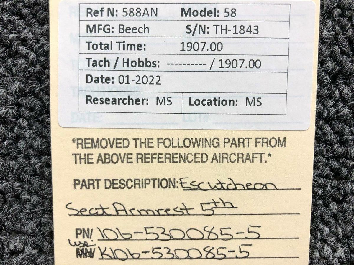 Beechcraft 106-530085-5 USE K106-530085-5 Beechcraft 58 Escutcheon Seat Armrest 5th