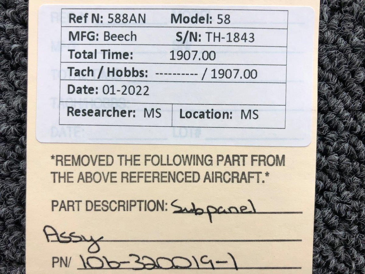 106-320019-1 Beechcraft 58 Subpanel Assembly BAS Part Sales | Airplane Parts