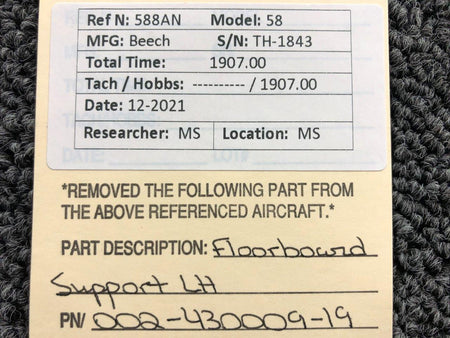 002-430009-19 Beechcraft 58 Floorboard Support LH BAS Part Sales | Airplane Parts