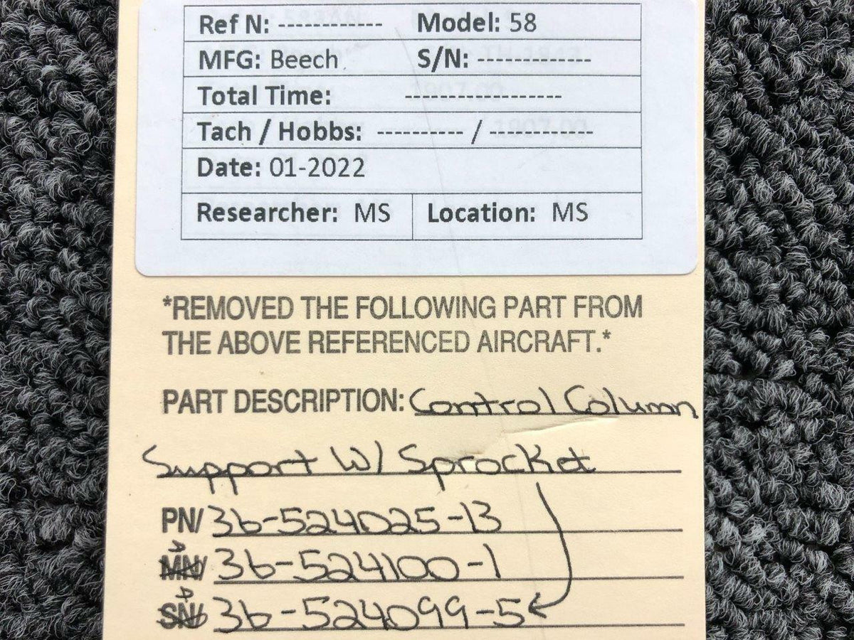 Beechcraft 36-524025-13 / 36-524100-1 Beechcraft 58 Control Column Support / Sprocket NOS