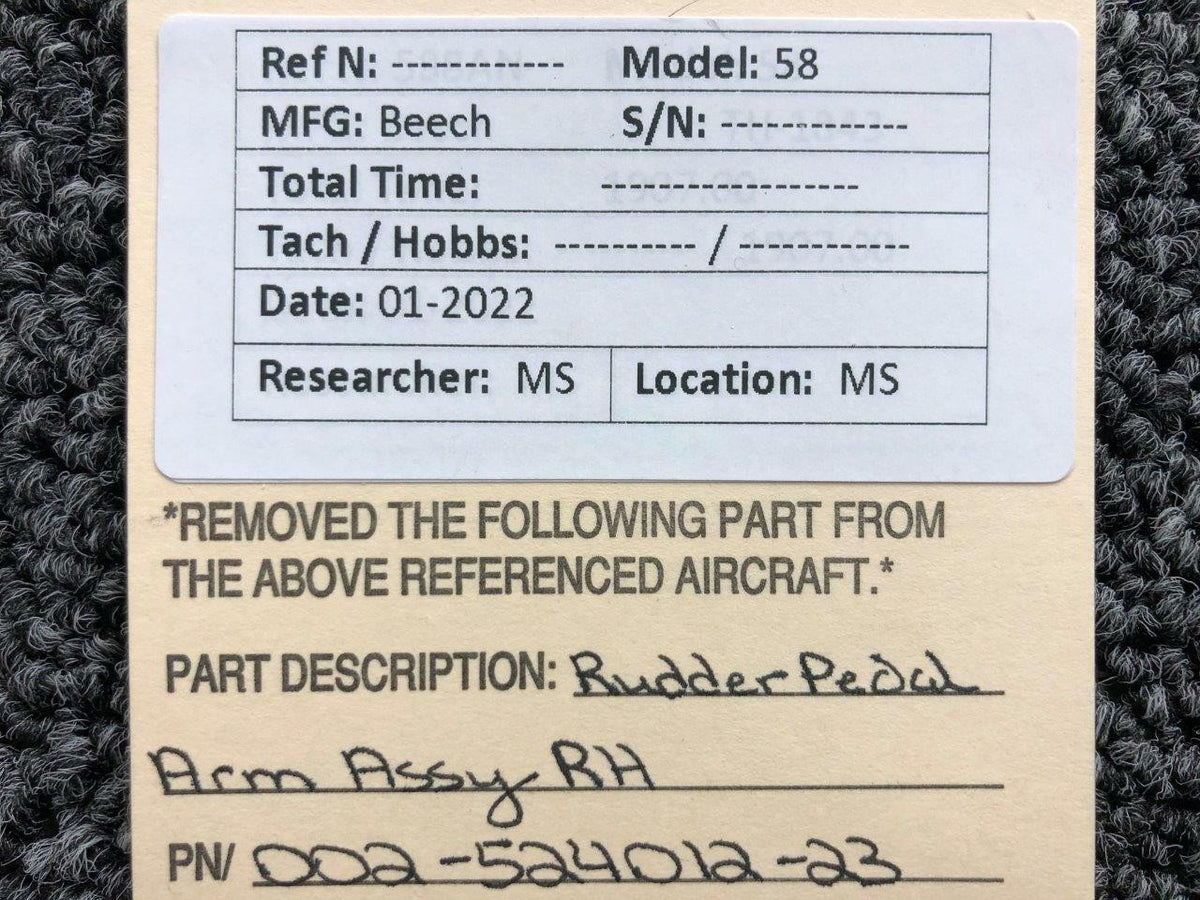 Beechcraft 002-524012-23 Beechcraft 58 Rudder Pedal Arm Assembly RH