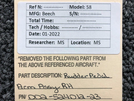Beechcraft 002-524012-23 Beechcraft 58 Rudder Pedal Arm Assembly RH