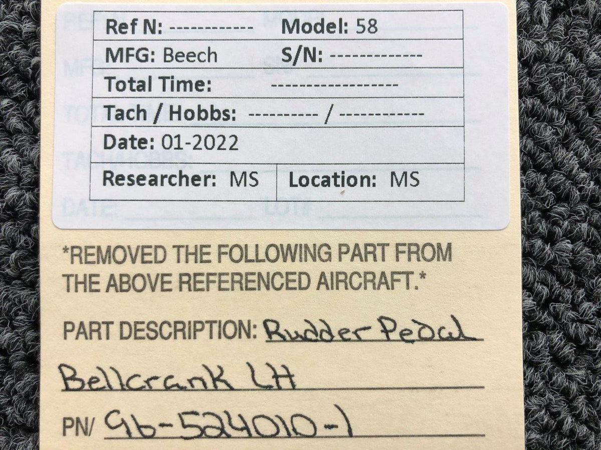 Beechcraft 96-524010-1 Beechcraft 58 Rudder Pedal Bellcrank LH New Old Stock