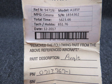 0713767-1 Cessna A185F Angle Assembly BAS Part Sales | Airplane Parts