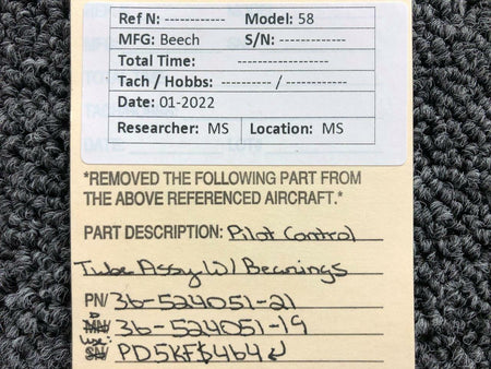 Beechcraft 36-524051-21 / 36-524051-19 Beechcraft 58 Pilot Control Tube Assy W/ Bearings NOS