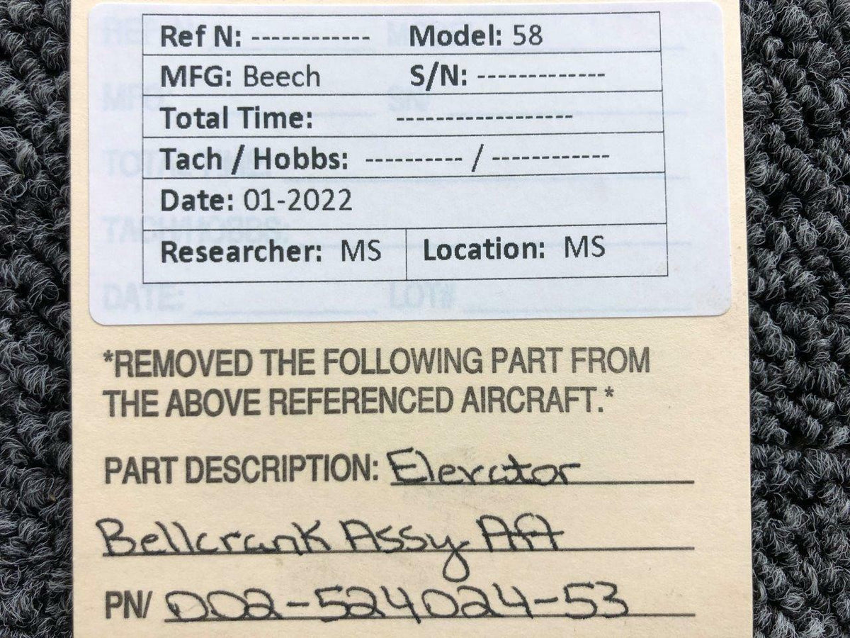 002-524024-53 Beechcraft 58 Elevator Bellcrank Assembly Aft (New Old Stock) BAS Part Sales | Airplane Parts