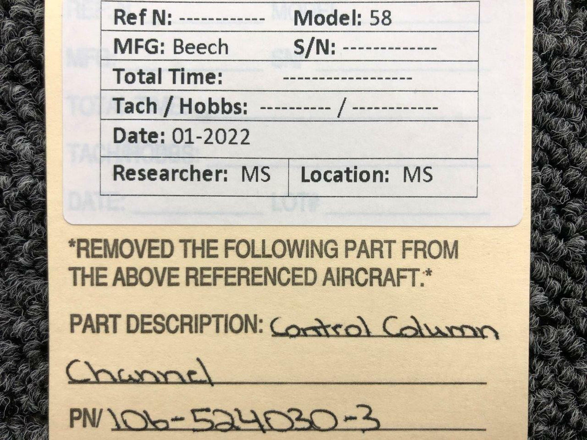 Beechcraft 106-524030-3 Beechcraft 58 Control Column Channel NEW OLD STOCK