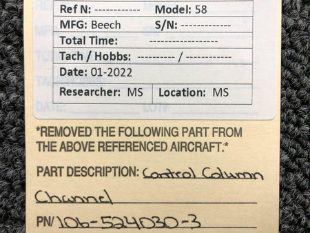 Beechcraft 106-524030-3 Beechcraft 58 Control Column Channel NEW OLD STOCK