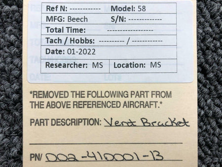 Beechcraft 002-410001-13 Beechcraft 58 Vent Bracket NEW OLD STOCK