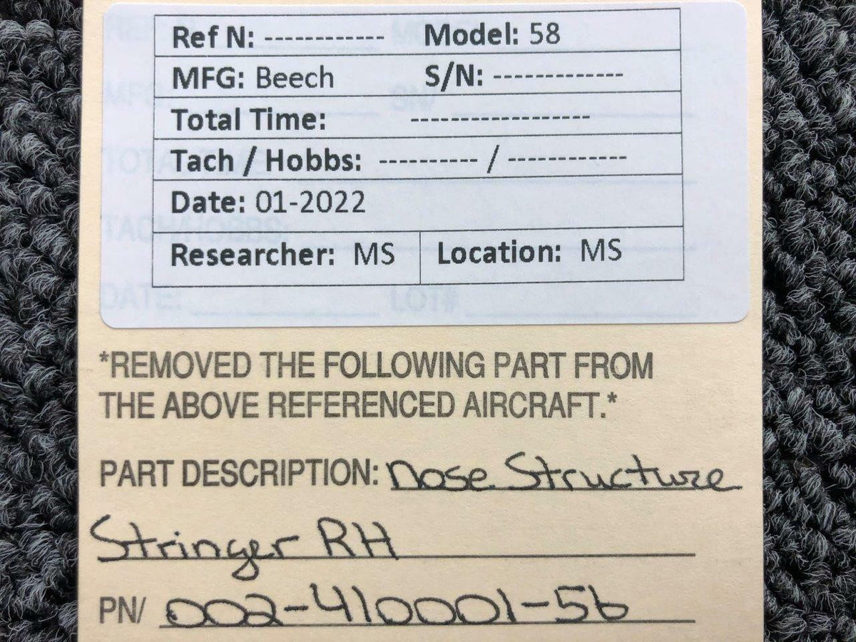 Beechcraft 002-410001-56 Beechcraft 58 Nose Structure Stringer RH NEW OLD STOCK