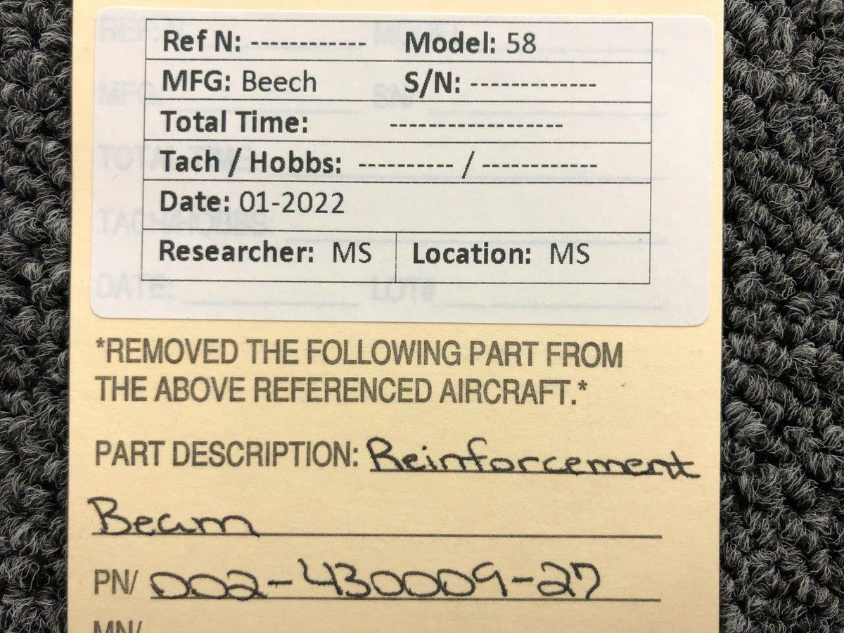 002-430009-27 Beechcraft 58 Reinforcement Beam (NEW OLD STOCK) BAS Part Sales | Airplane Parts