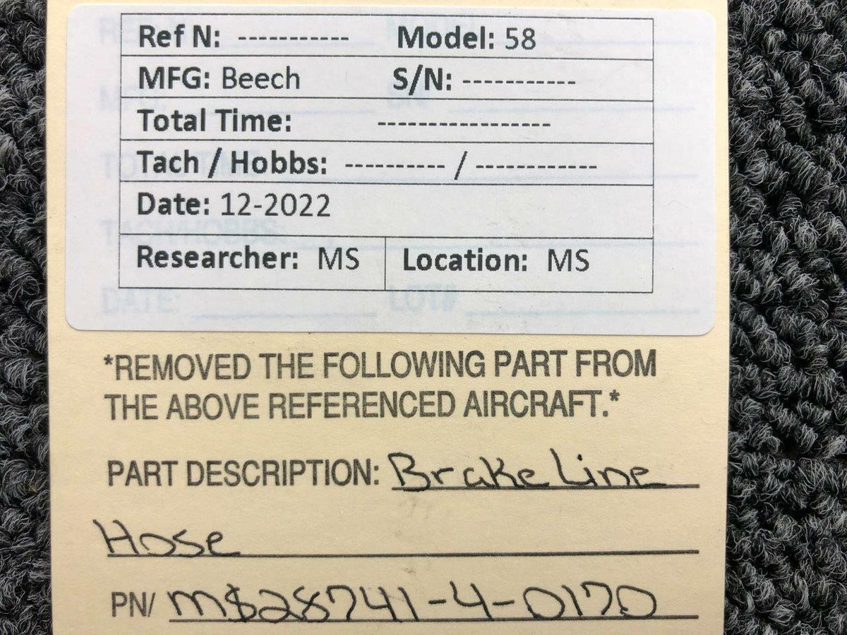 Beechcraft MS28741-4-0170 Beechcraft 58 Brake Line Hose Assembly