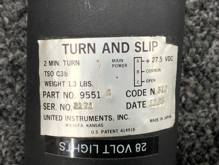 United Instruments 9551A United Instruments Turn and Slip Indicator Volts 28 Lighted