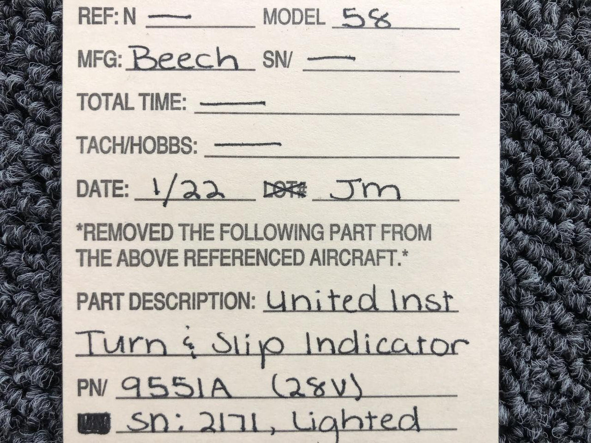 United Instruments 9551A United Instruments Turn and Slip Indicator Volts 28 Lighted