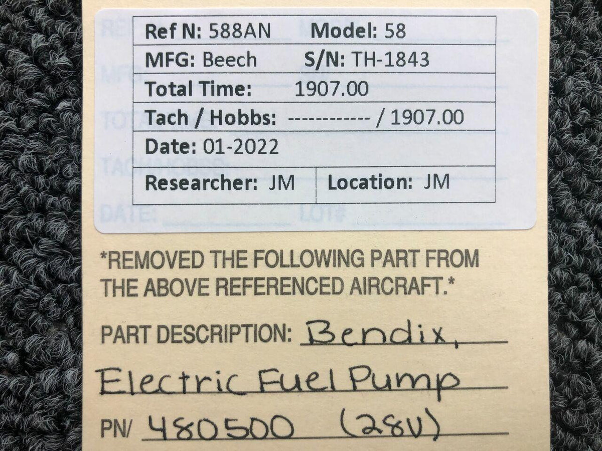 Bendix 480500 Beechcraft 58 Bendix Electric Fuel Pump Assembly Volts 28