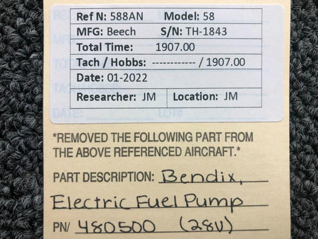 Bendix 480500 Beechcraft 58 Bendix Electric Fuel Pump Assembly Volts 28
