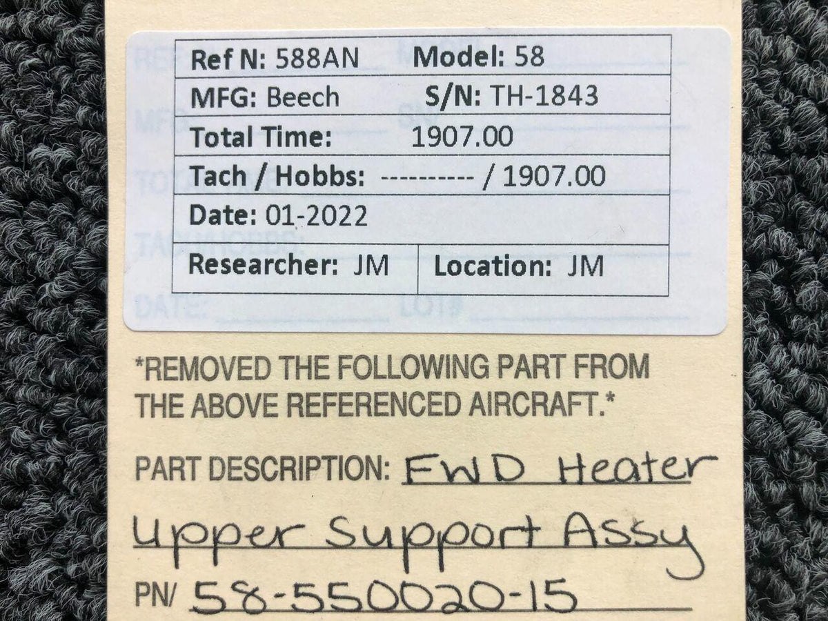 58-550020-15 Beechcraft 58 Heater Upper Support Forward Assembly BAS Part Sales | Airplane Parts
