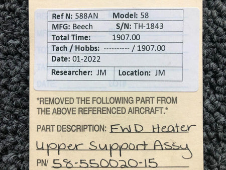 58-550020-15 Beechcraft 58 Heater Upper Support Forward Assembly BAS Part Sales | Airplane Parts