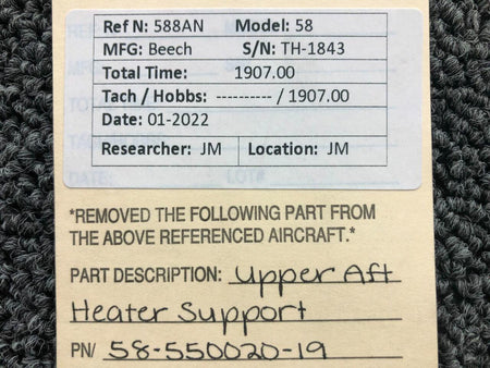 Beechcraft 58-550020-19 Beechcraft 58 Heater Upper Support Aft Assembly