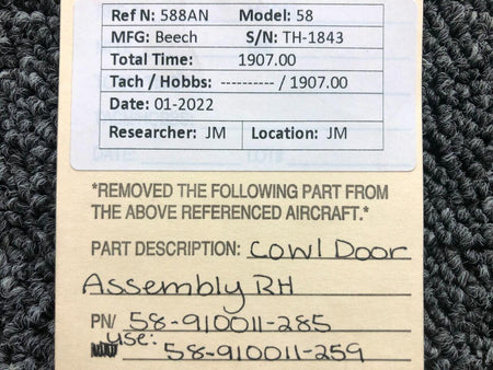 Beechcraft 58-910011-285 USE 58-910011-259 Beech 58 Cowl Door Assembly RH