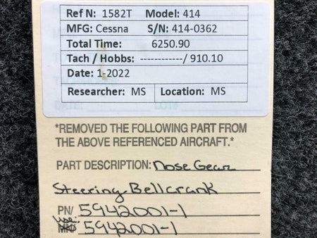 Cessna 5942001-1 Cessna 414 Nose Gear Steering Bellcrank Assembly