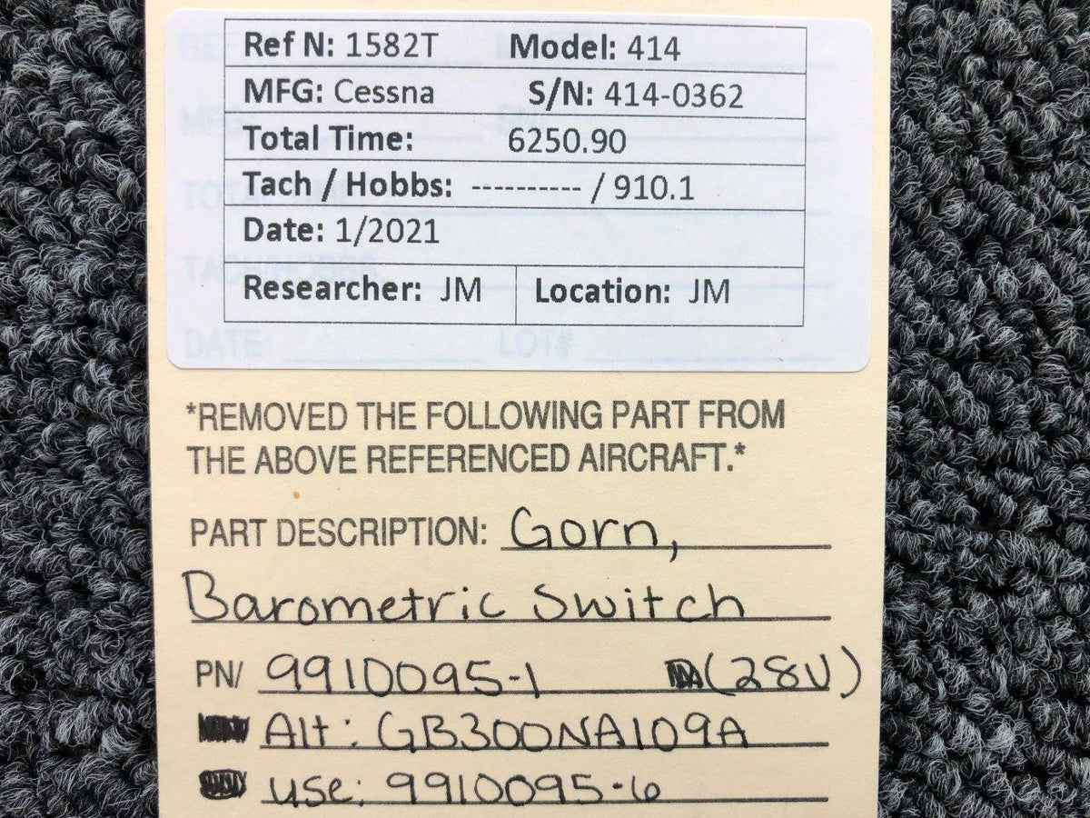 9910095-1 (ALT: GB300NA109A) Gorn Barometric Switch (Volts: 28) BAS Part Sales | Airplane Parts