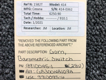 9910095-1 (ALT: GB300NA109A) Gorn Barometric Switch (Volts: 28) BAS Part Sales | Airplane Parts