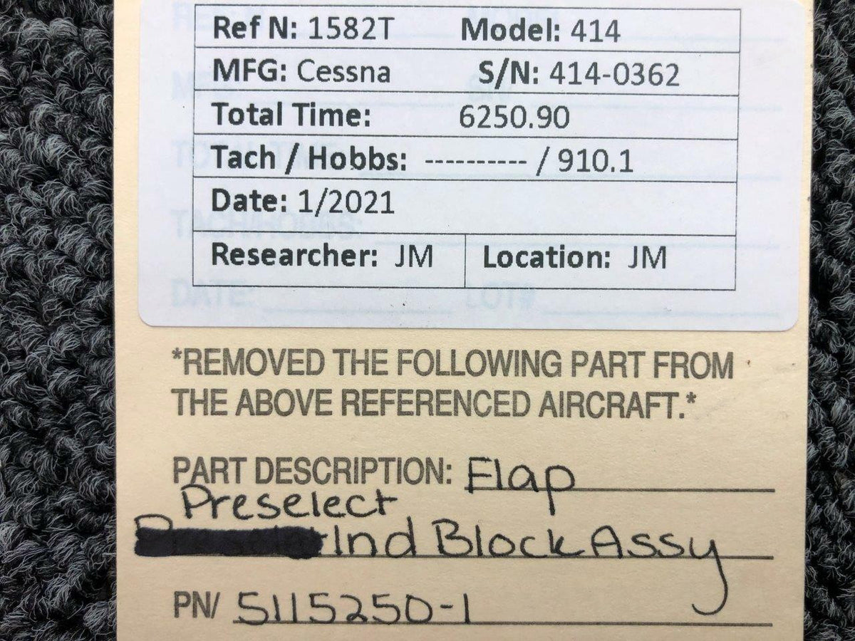 5115250-1 Cessna 414 Flap Preselect Indicating Block Assembly BAS Part Sales | Airplane Parts