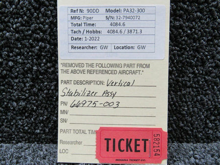 66975-003 Piper PA32-300 Vertical Stabilizer Assembly BAS Part Sales | Airplane Parts