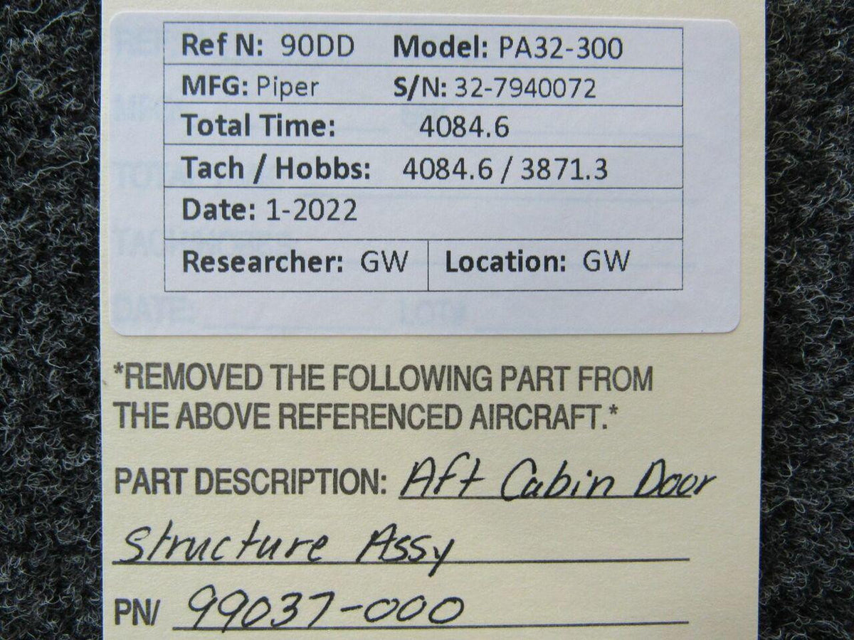 Piper 99037-000 Piper PA32-300 Aft Cabin Door Structure Assembly