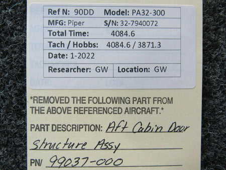 Piper 99037-000 Piper PA32-300 Aft Cabin Door Structure Assembly