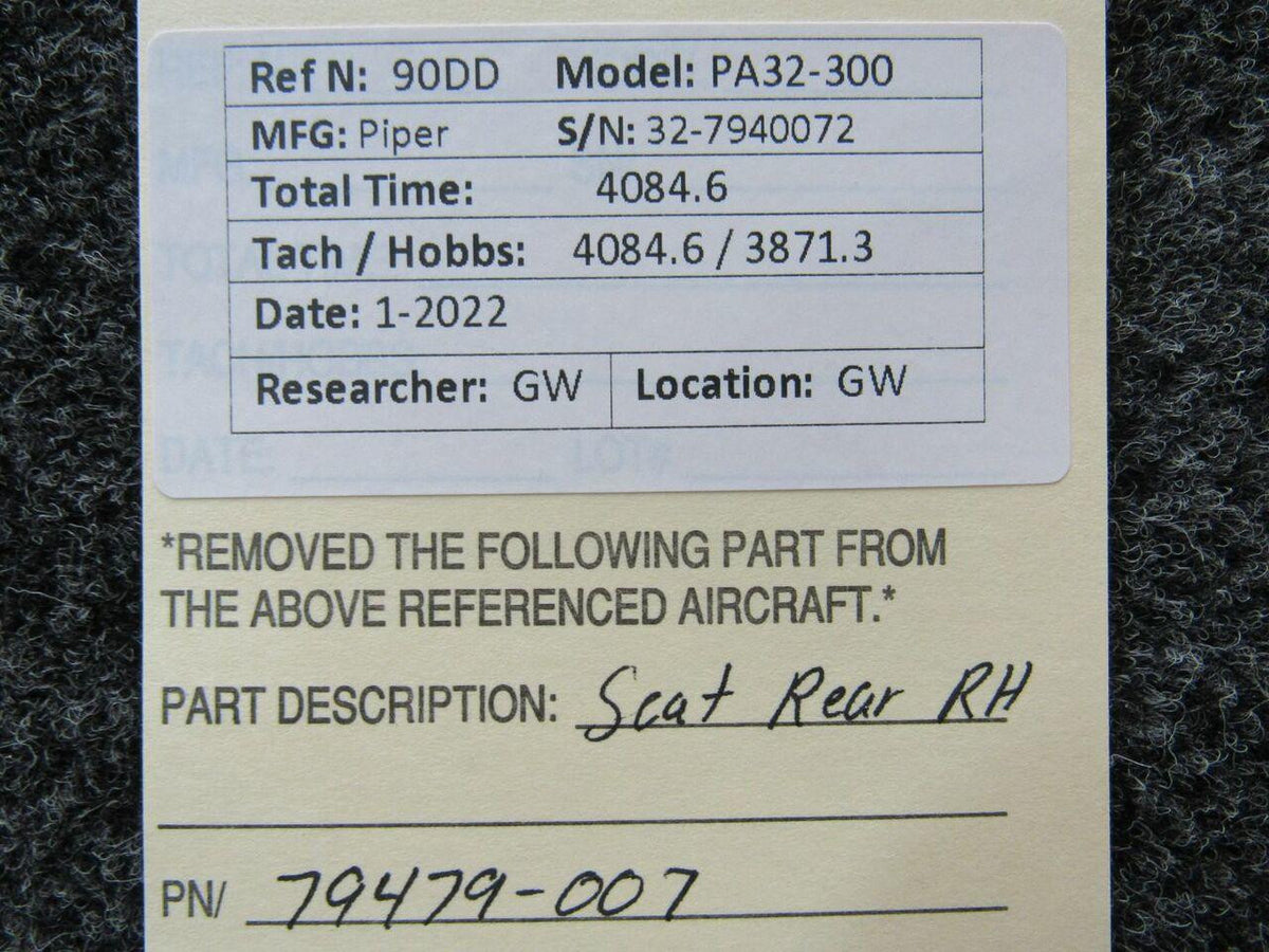 Piper 79479-007 Piper PA32-300 Seat Assembly Rear RH