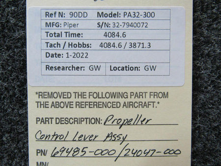 69485-000 / 24047-000 Piper PA32-300 Propeller Control Lever Assembly BAS Part Sales | Airplane Parts