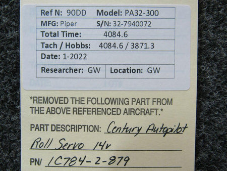 Century Flight Systems 1C784-2-879 Piper PA32-300 Century Autopilot Roll Servo Volts 14