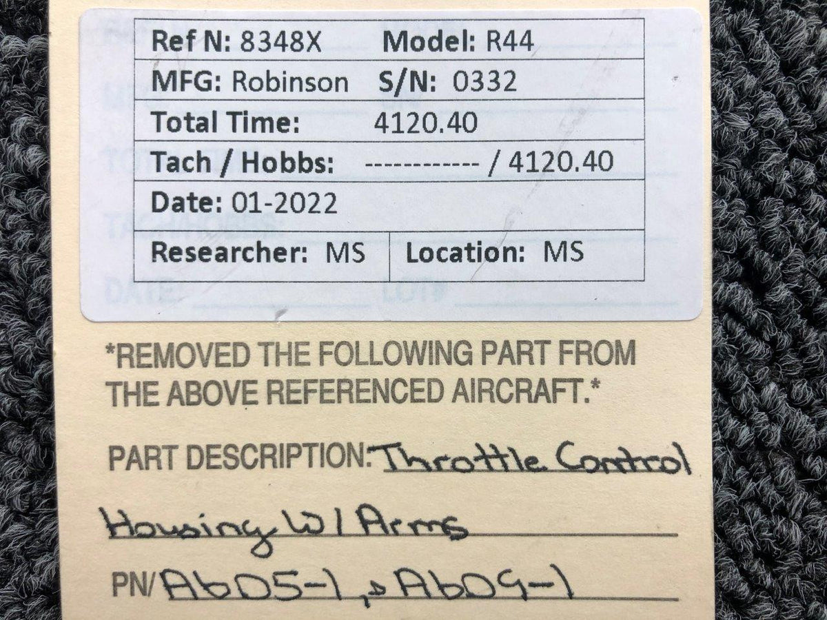 A605-1 / A609-1 Robinson R44 Throttle Control Housing W/ Arms BAS Part Sales | Airplane Parts