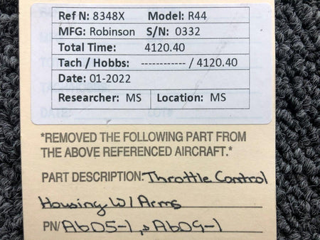 A605-1 / A609-1 Robinson R44 Throttle Control Housing W/ Arms BAS Part Sales | Airplane Parts