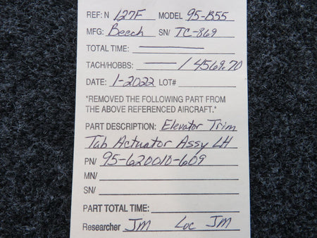95-620010-609  Beechcraft 95-B55 Elevator Trim Tab Actuator Assembly LH BAS Part Sales | Airplane Parts