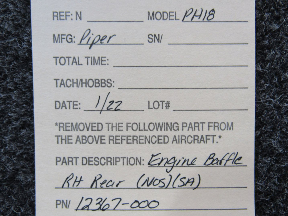 12367-000 Piper PA18 Engine Baffle RH Rear (NEW OLD STOCK) (SA) BAS Part Sales | Airplane Parts