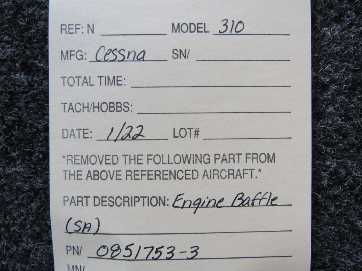 0851753-3 Cessna 310 Engine Baffle (SA) BAS Part Sales | Airplane Parts