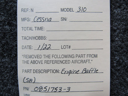 0851753-3 Cessna 310 Engine Baffle (SA) BAS Part Sales | Airplane Parts