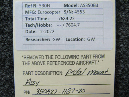 American Eurocopter 350A27-1187-20 Eurocopter AS350B3 Pedal Mount Assembly