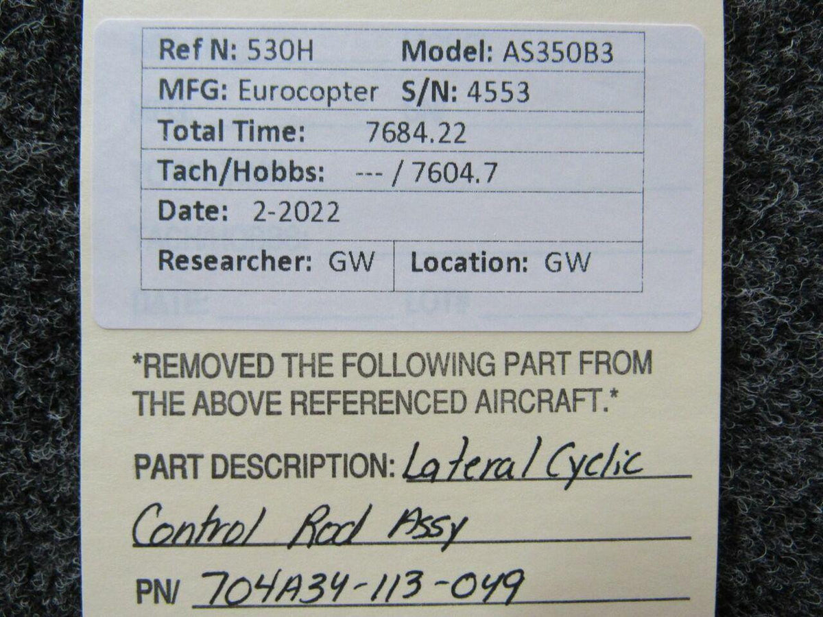 American Eurocopter 704A34-113-049 Eurocopter AS350B3 Lateral Cyclic Control Rod Assembly