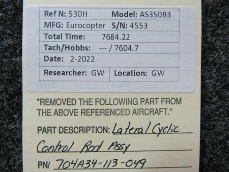 American Eurocopter 704A34-113-049 Eurocopter AS350B3 Lateral Cyclic Control Rod Assembly