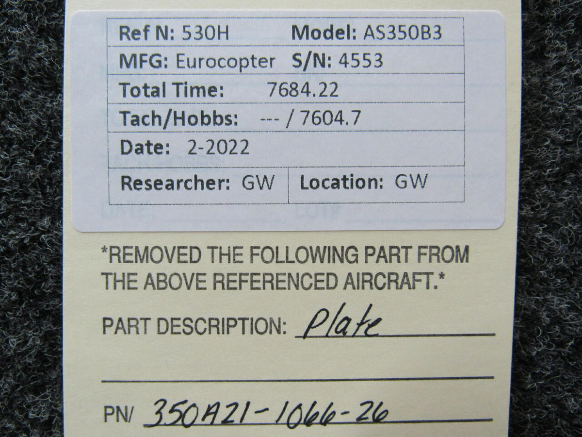 American Eurocopter 350A21-1066-26 Eurocopter AS350B3 Plate