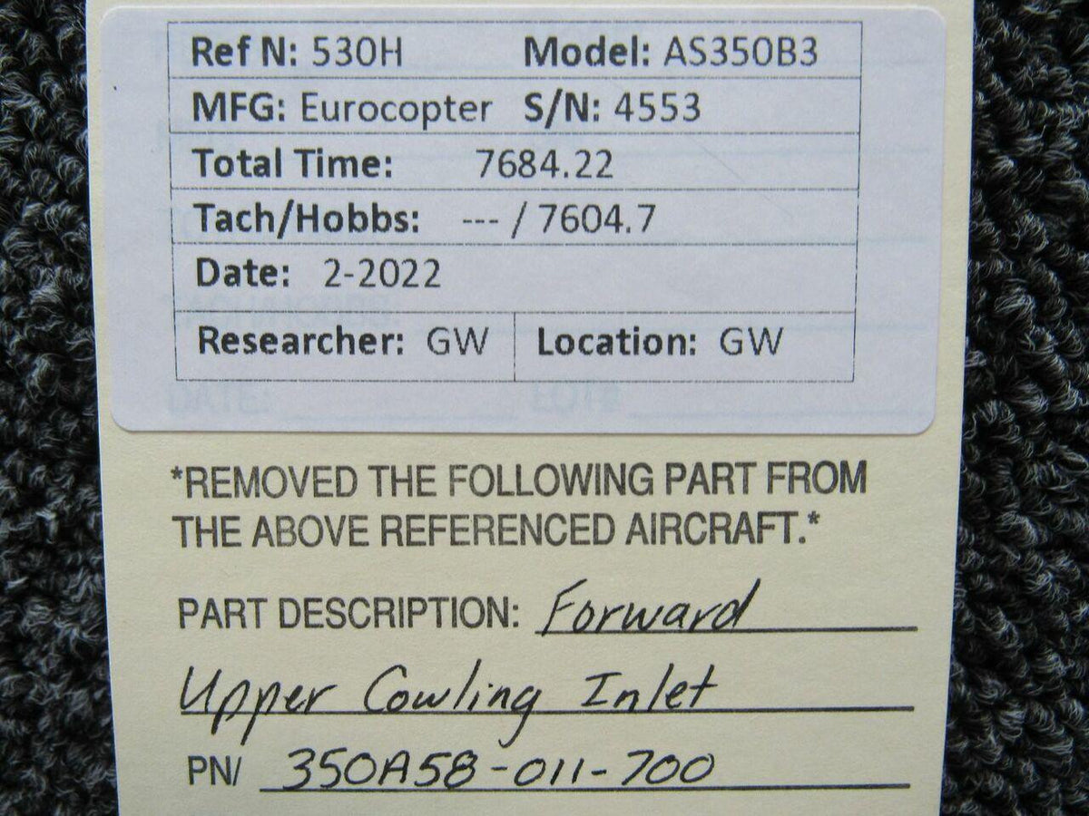 American Eurocopter 350A58-011-700 Eurocopter AS350B3 Forward Upper Cowling Inlet