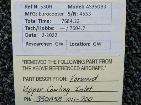 American Eurocopter 350A58-011-700 Eurocopter AS350B3 Forward Upper Cowling Inlet