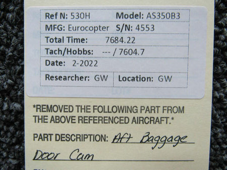 American Eurocopter Eurocopter AS350B3 Aft Baggage Door Cam Assembly