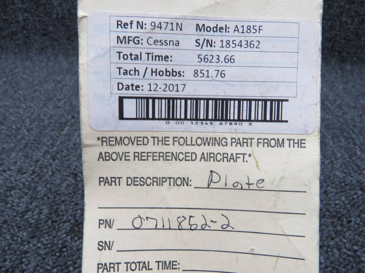 0711852-1 Cessna A185F Plate BAS Part Sales | Airplane Parts
