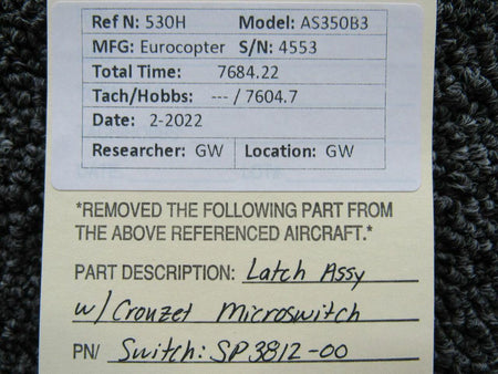 Eurocopter AS350B Latch Assembly W/ Crouzet Microswitch BAS Part Sales | Airplane Parts