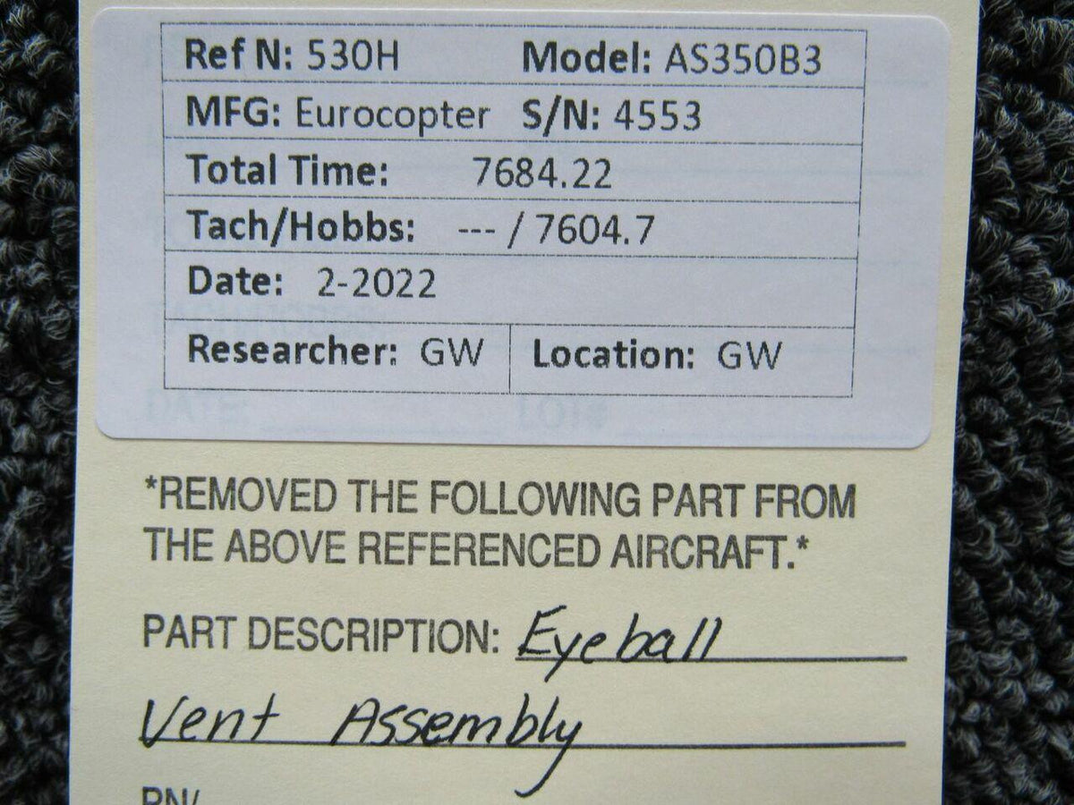 Eurocopter AS350B Eyeball Vent Assembly BAS Part Sales | Airplane Parts